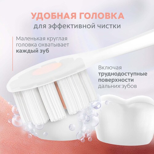 Нежно полирует зубы и массирует десны